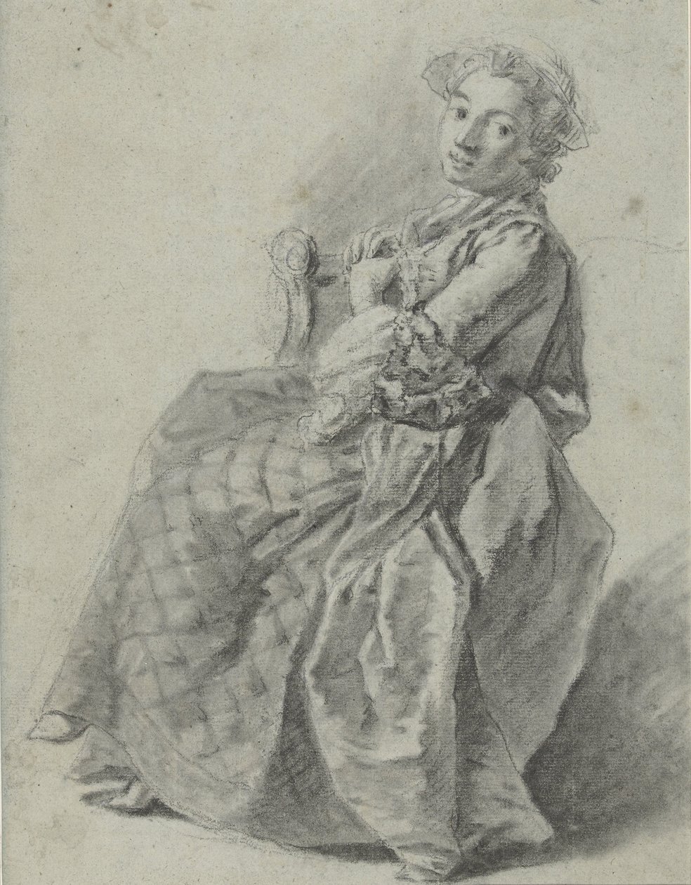 Estudio de una mujer joven sentada, mirando hacia la izquierda de Etienne Jeaurat (attributed to)