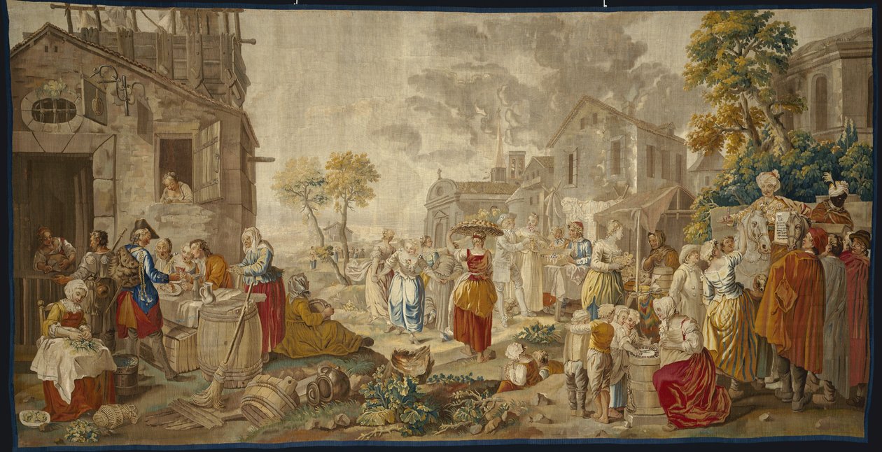 El mercado al aire libre, de Fiestas del pueblo, 1775-89 de Étienne Jeaurat