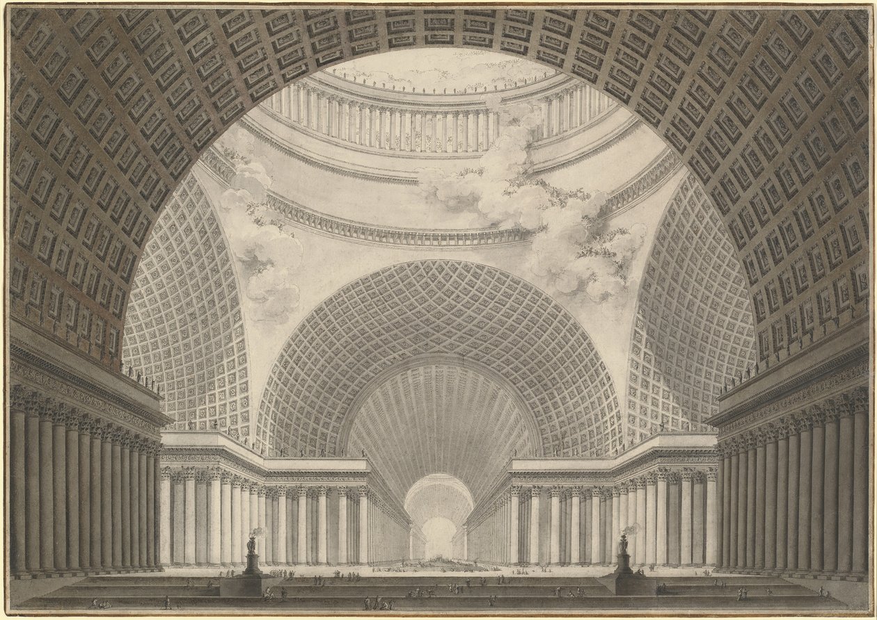 Vista en perspectiva del interior de una iglesia metropolitana de Etienne Louis Boullee