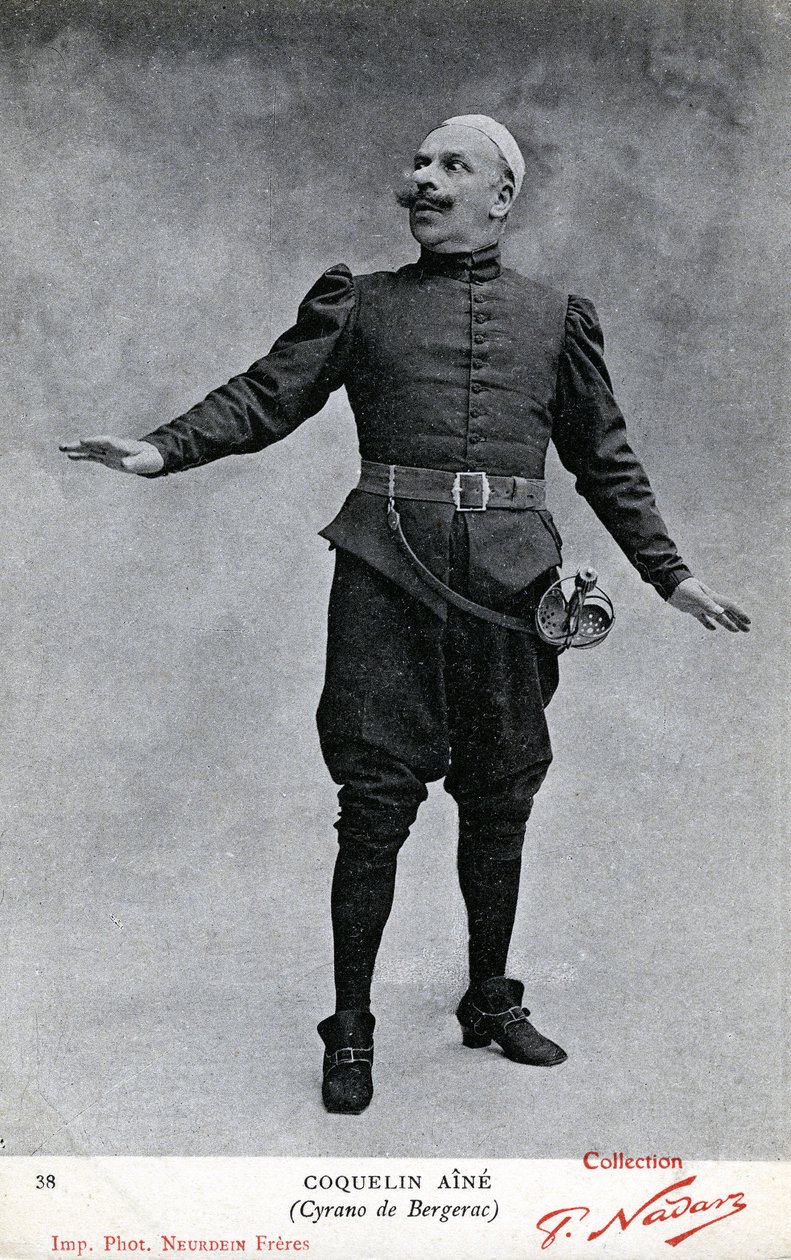 Constant Coquelin también conocido como Coquelin aîné (1841 - 1909) en el traje de Cyrano de Bergerac de Etienne Neurdein