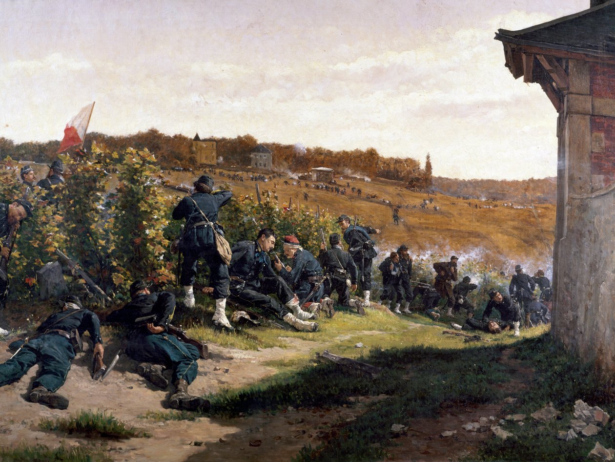 Los Tirailleurs de la Seine en la batalla de Rueil-Malmaison, 21 de octubre de 1870, detalle de Etienne Prosper Berne Bellecour