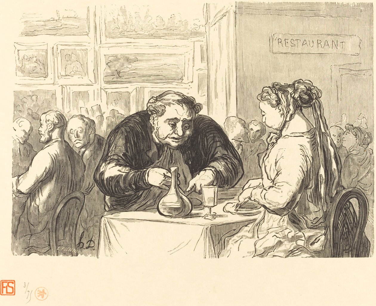 En el buffet de la Exposición de Bellas Artes de Etienne after Honoré Daumier