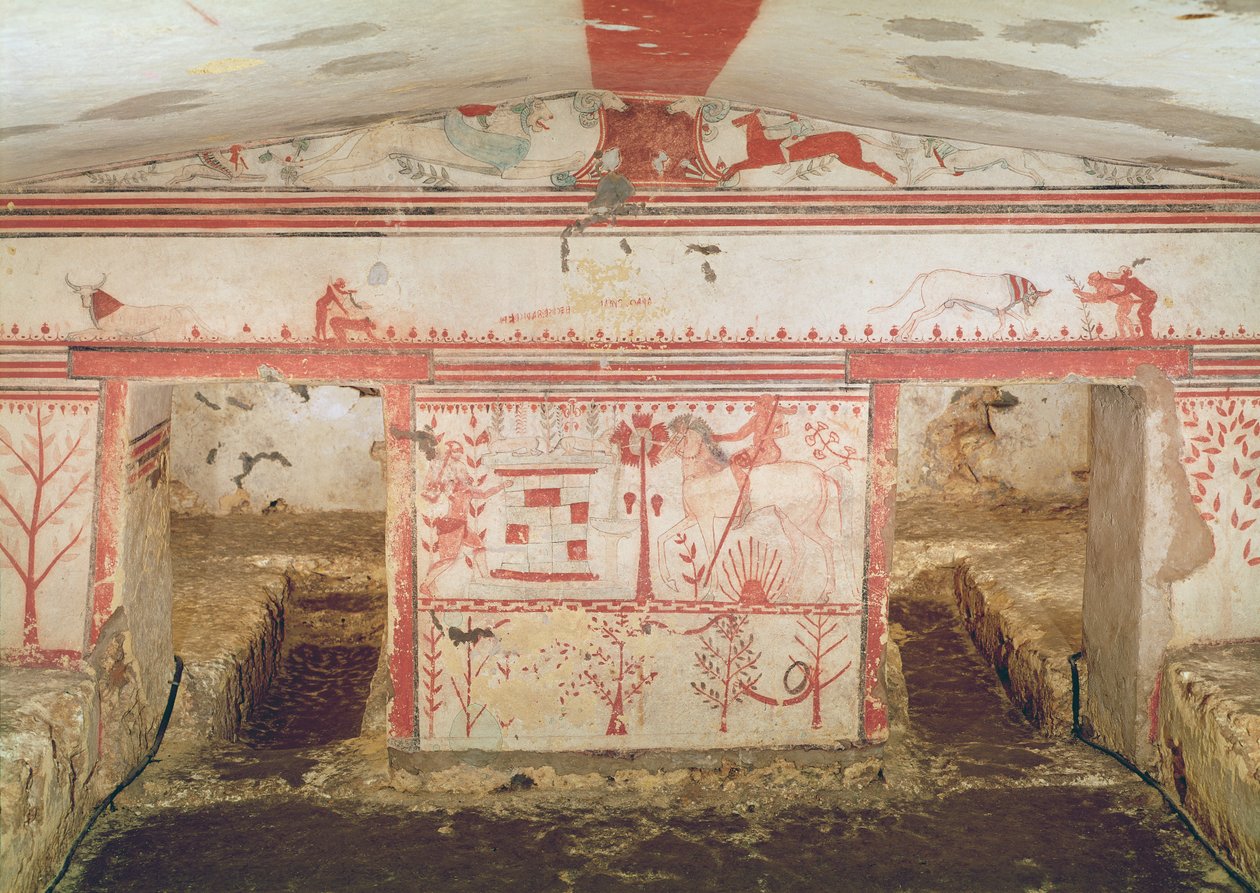 Aquiles emboscando a Troilo, de la tumba de los toros, c.550 a.C. de Etruscan