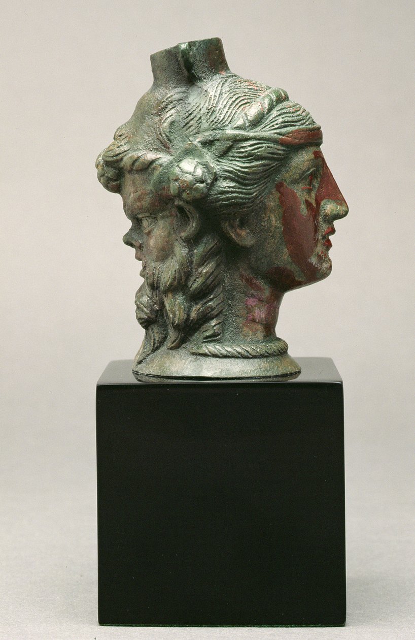 Balsamario de bronce en forma de sátiro y ménade, etrusco, siglo III a.C. de Etruscan