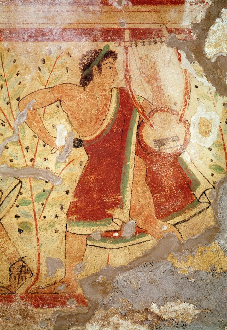 Músico tocando la cítara, de la Tumba de los Leopardos, c.490 a.C. de Etruscan