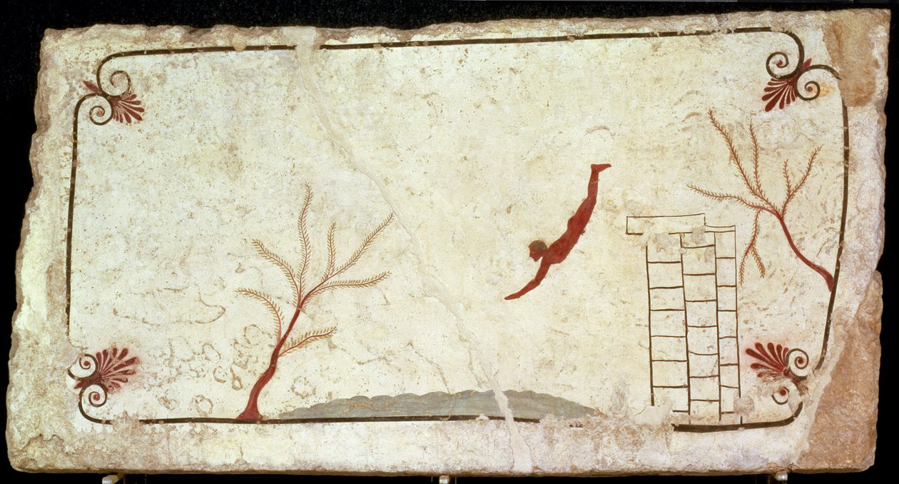 Pintura de la Tumba del Buceador del cementerio sur en Paestum, 480-470 a.C. de Etruscan
