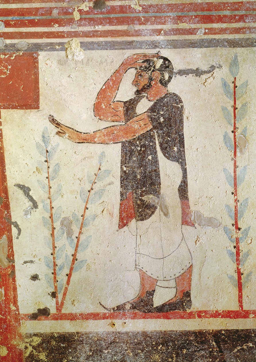 Sacerdote haciendo un gesto ritual, de la Tumba de los Augures, c.530-20 a.C. de Etruscan