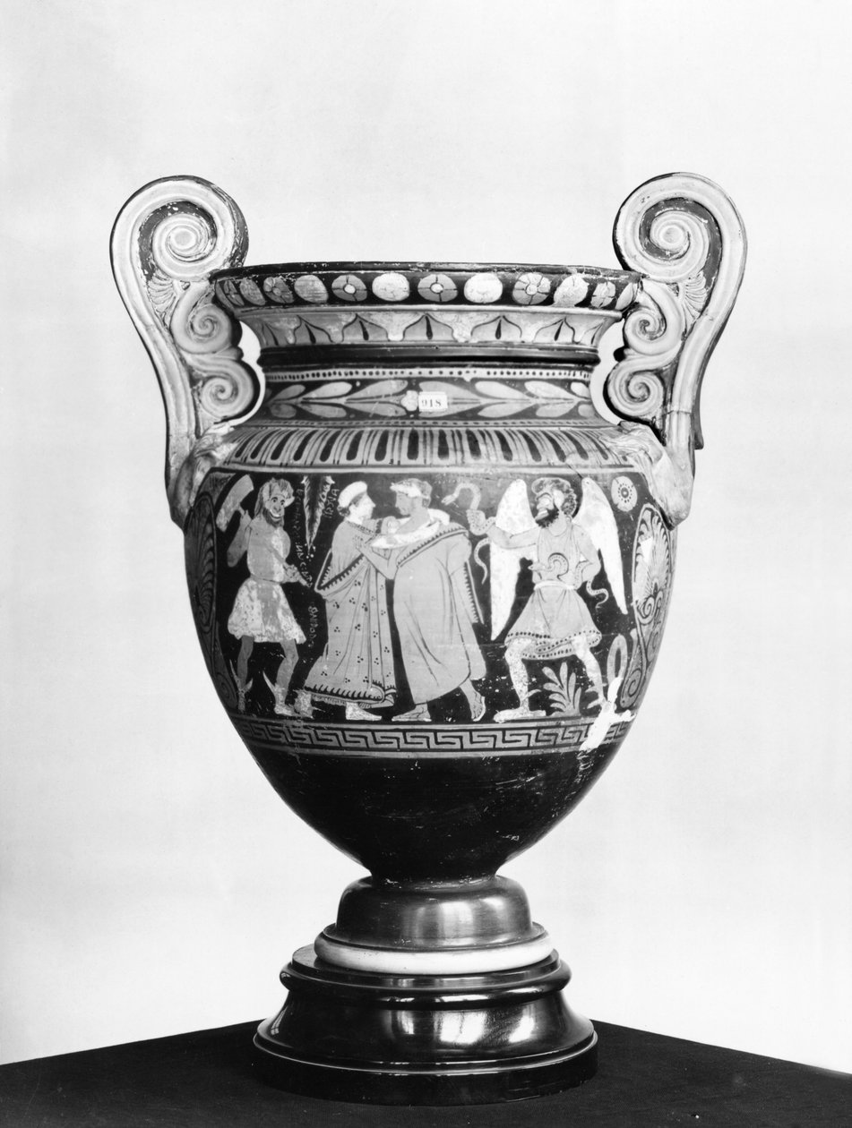 Ánfora de figuras rojas que representa la despedida de Alcestis y Admeto de Etruscan
