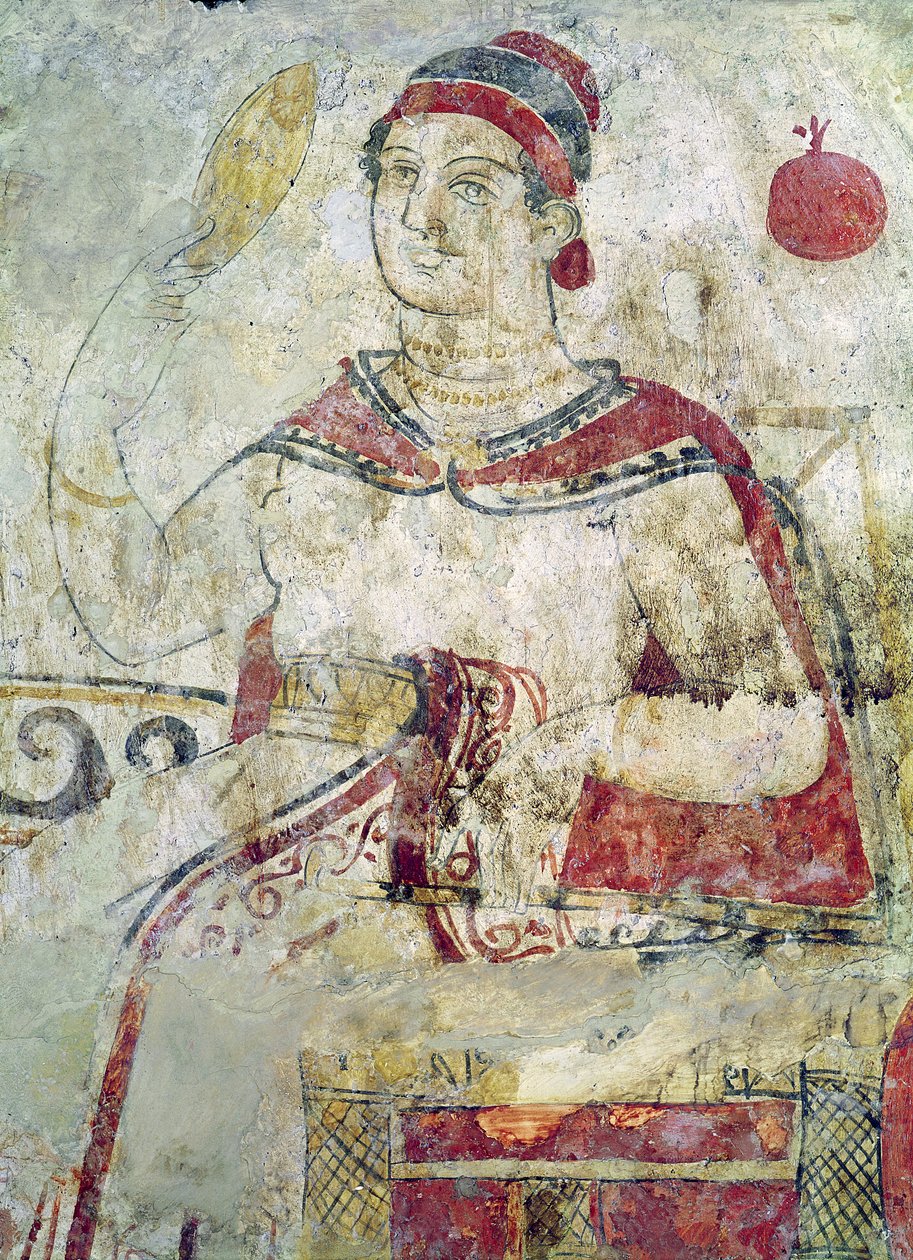 Mujer en su tocador, detalle de una escena funeraria, período samnita, siglo V-IV a.C. de Etruscan