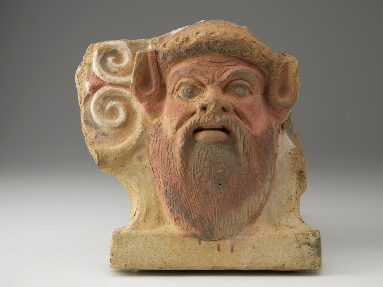 Antefija en forma de cabeza de sátiro de Etruscan
