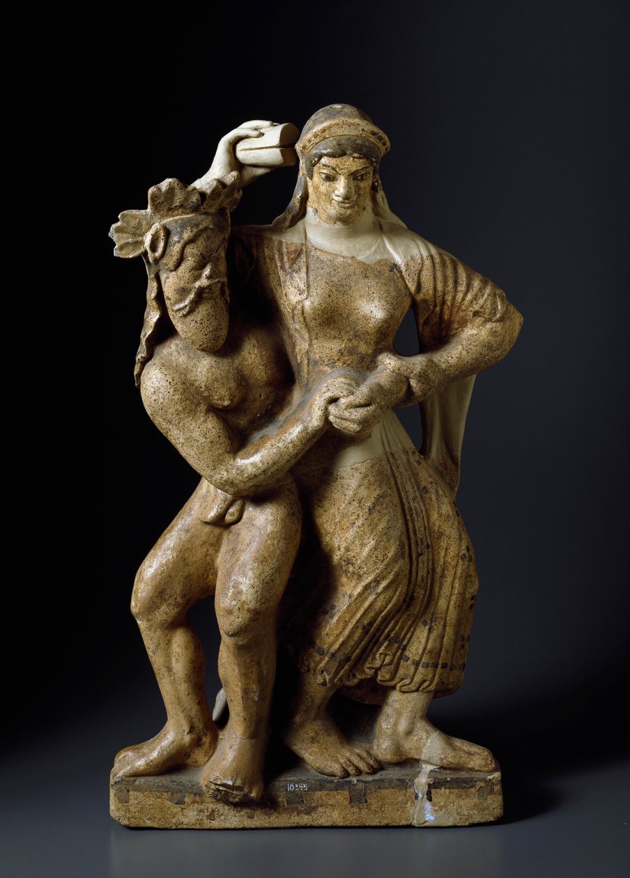 Antigüedad etrusca: “Sátiro y ménade danzante” Escultura de terracota de un templo de Mater Matuta en Satricum. 480 a.C. Dim. 59 cm Roma, Museo Nacional de Villa Giulia de Etruscan