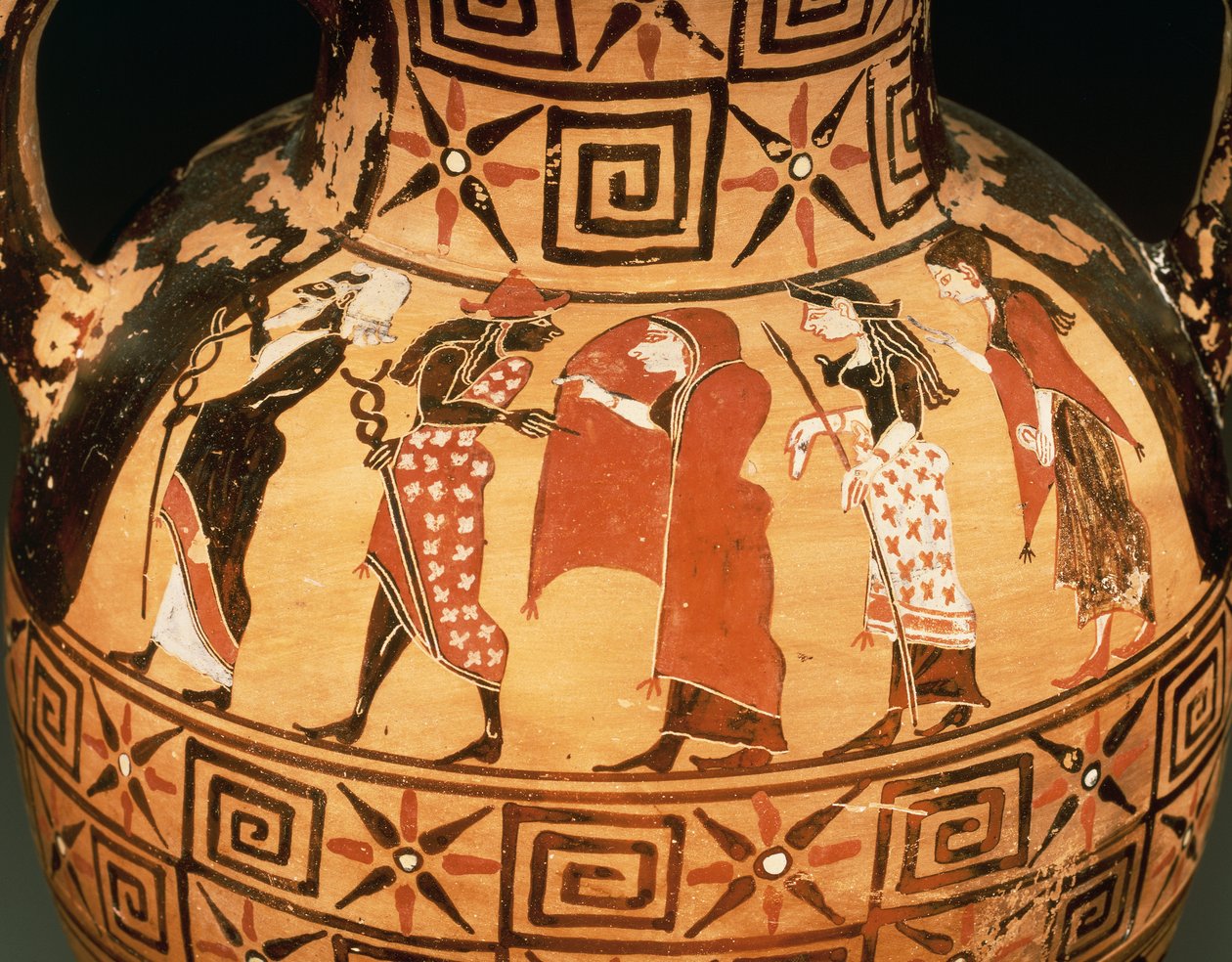 Ánfora de figuras negras que representa el Juicio de Paris (cerámica) de Etruscan