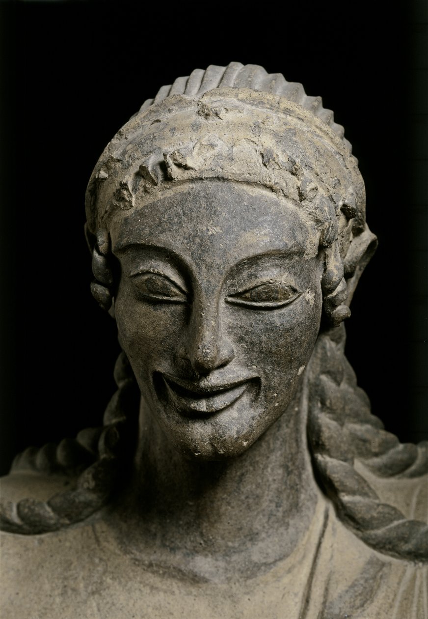 ARTE ETRUSCO: Apolo (detalle). c. 510-490 a.C. De Veius, santuario de..., c. 510-490 a.C. (terracota) de Etruscan