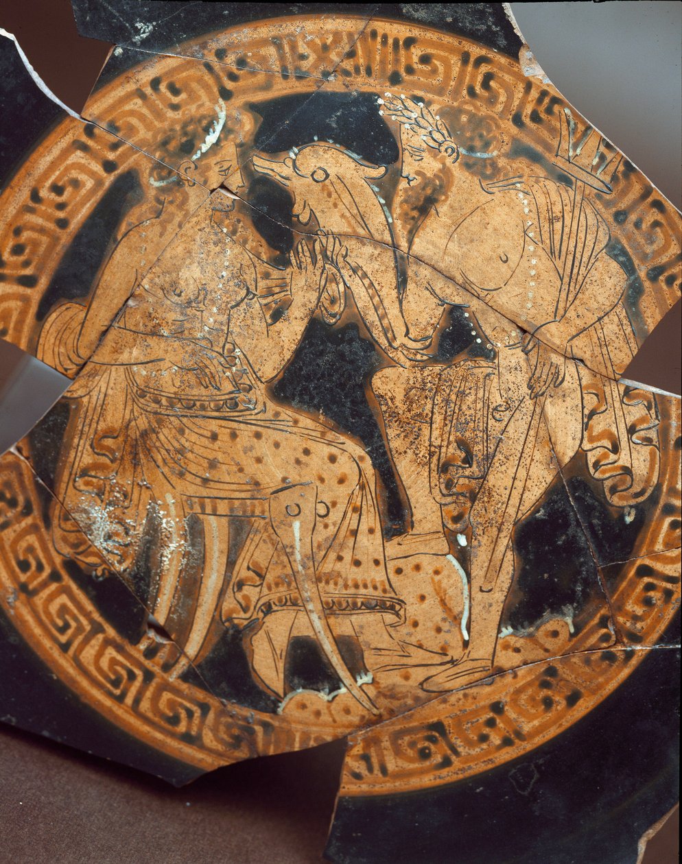 Antigüedad etrusca: detalle de una kylix que representa a Poseidón y Anfitrite. De Falerii Veteres (Civita Castellana) siglo VI a.C. Roma, Museo Nacional de Villa Giulia de Etruscan
