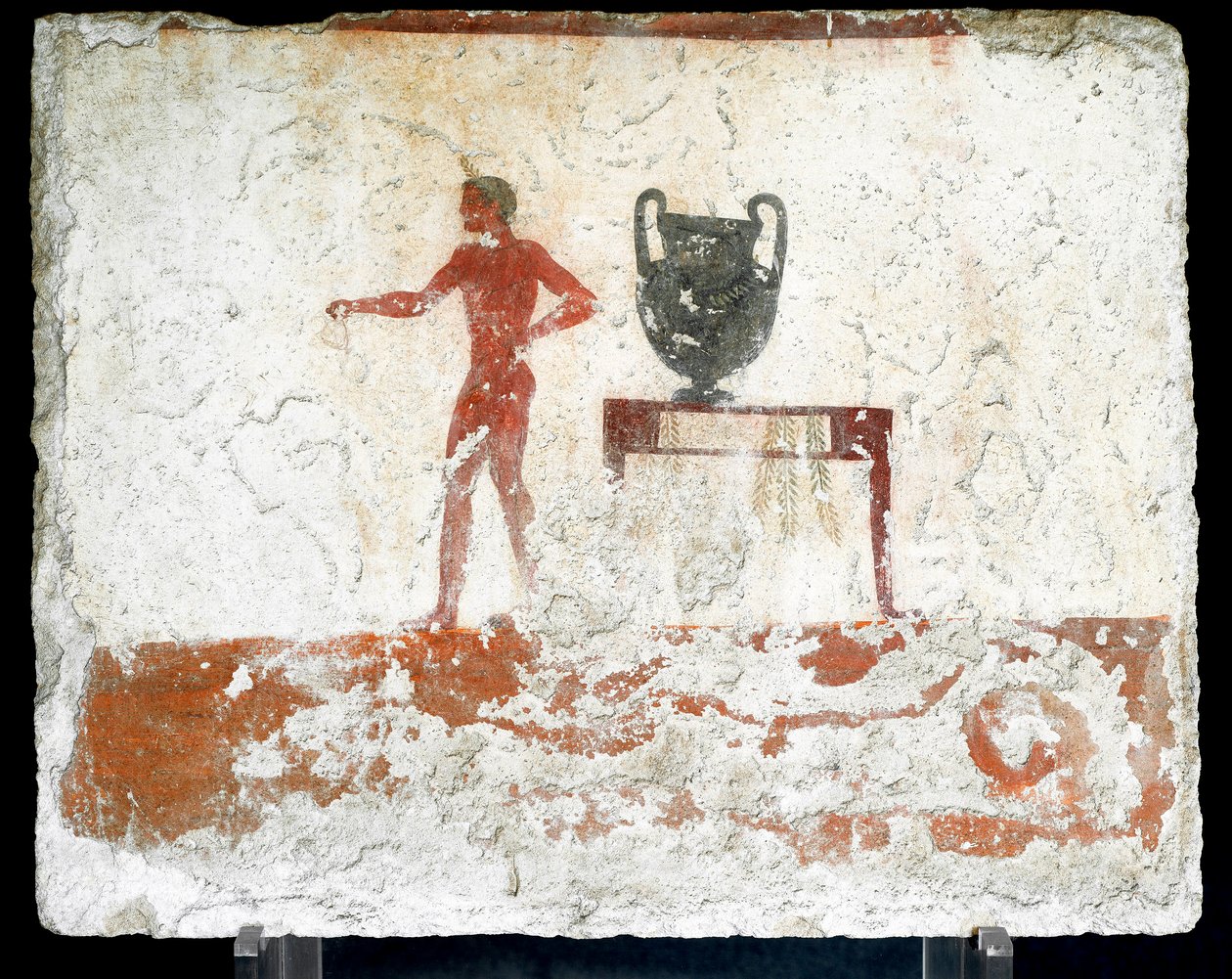 Arte etrusco: un joven efebo desnudo cerca de una mesa donde se coloca un jarrón. Fresco de la tumba del “buceador”. Del cementerio sur de Paestum. 480-470 a.C. Museo Arqueológico Nacional, Paestum de Etruscan