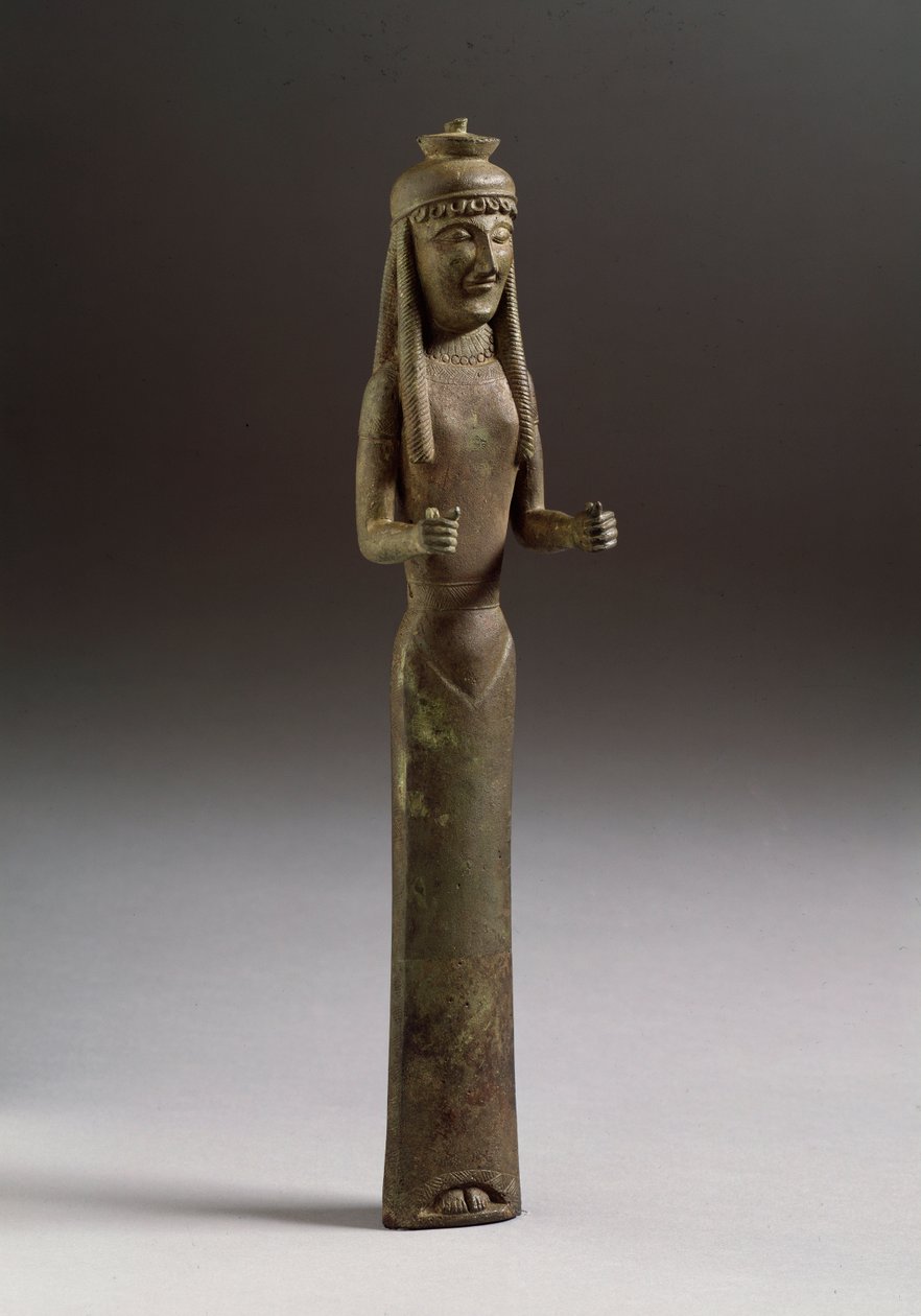 Arte etrusco: figura de oferente. Escultura de bronce, Italia 550 a.C. Florencia, Museo Arqueológico de Etruscan