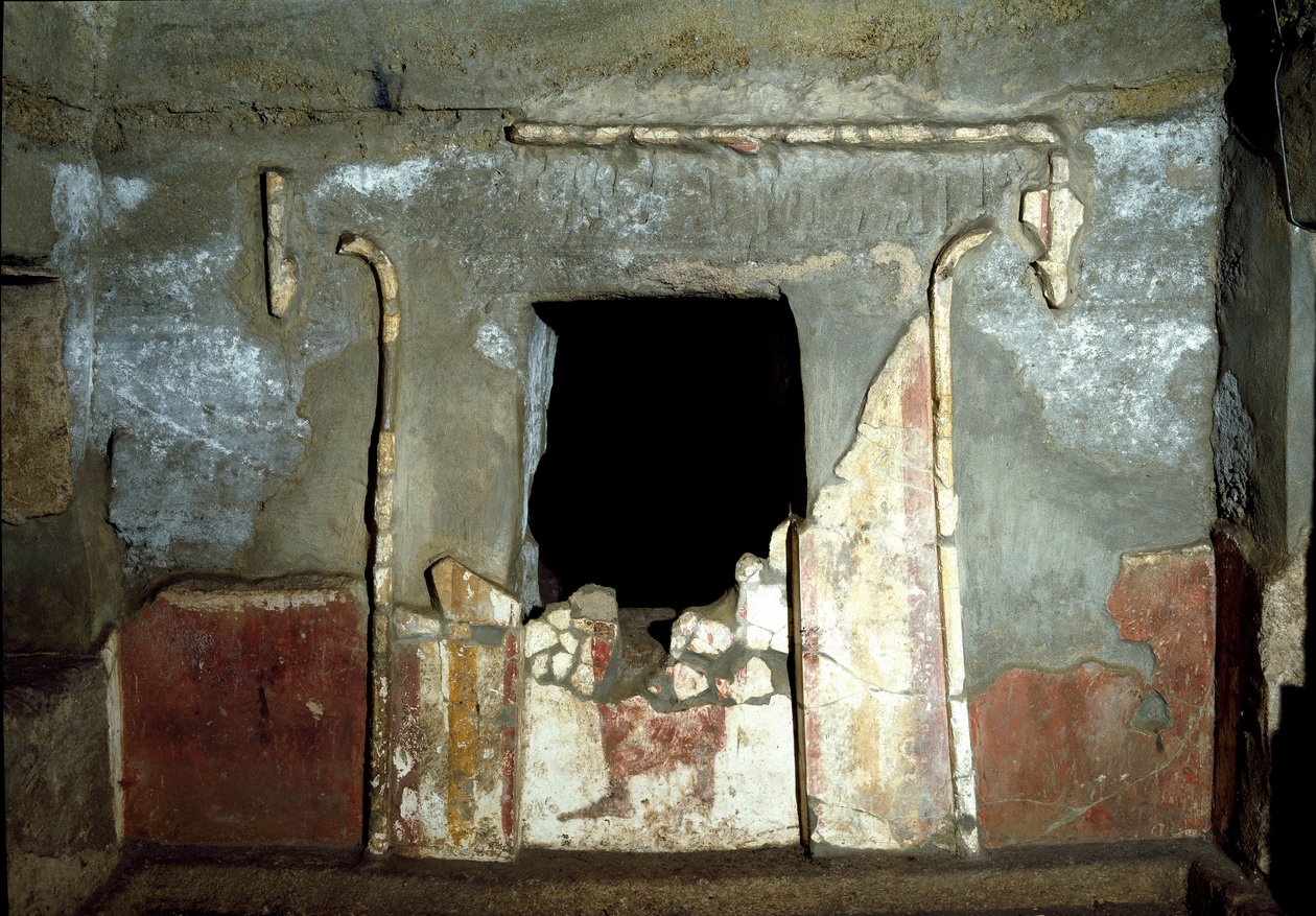 Civilización etrusca: entrada de la tumba François en la necrópolis de Ponte Rotto, siglo IV a.C. Vulci, Italia de Etruscan