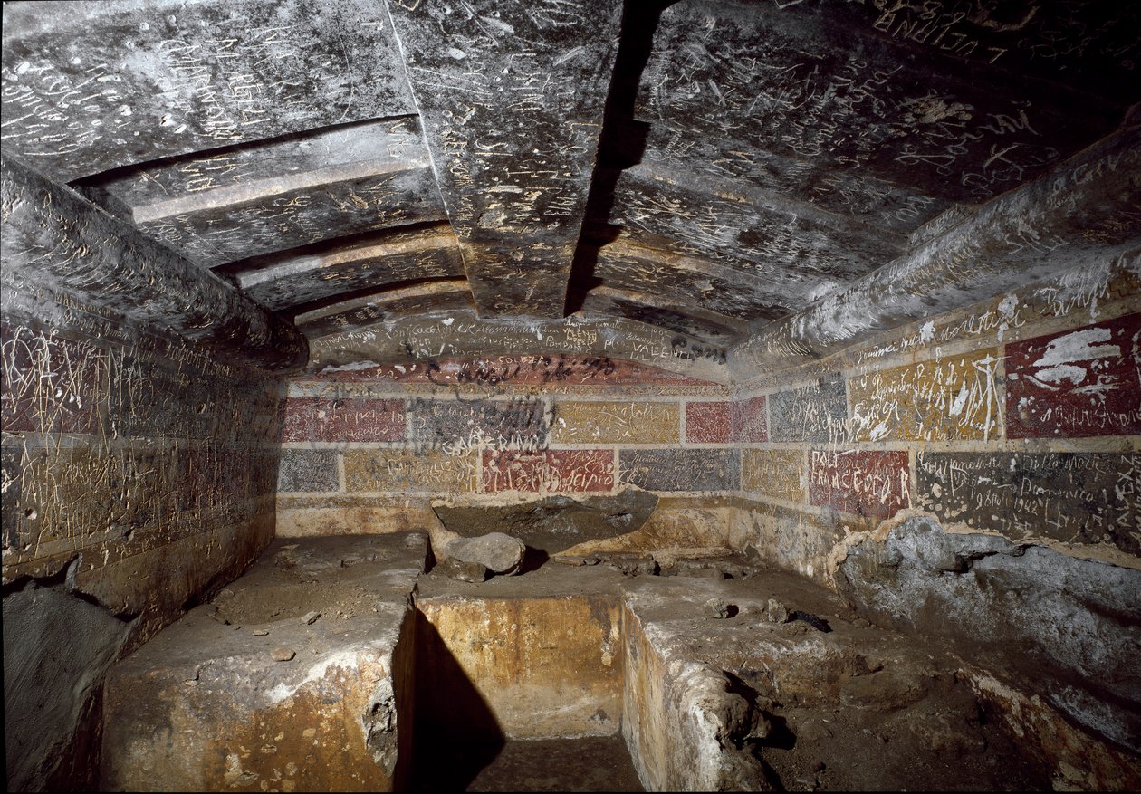 Civilización etrusca: interior de la tumba François en la necrópolis de Ponte Rotto, siglo IV a.C. Vulci, Italia de Etruscan