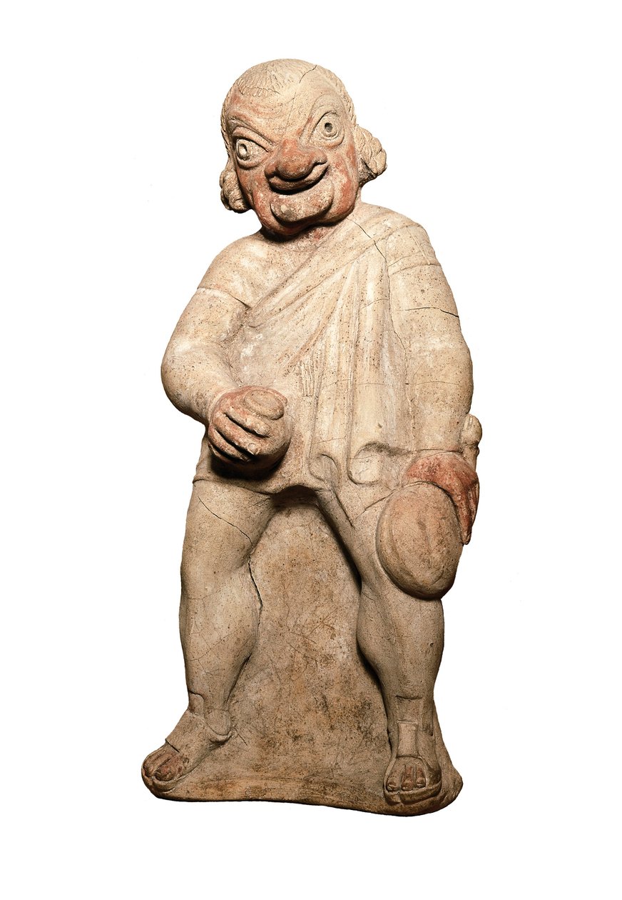 Civilización etrusca: representación de un actor cómico con expresión grotesca. Escultura del siglo II a.C. Londres, Museo Británico de Etruscan