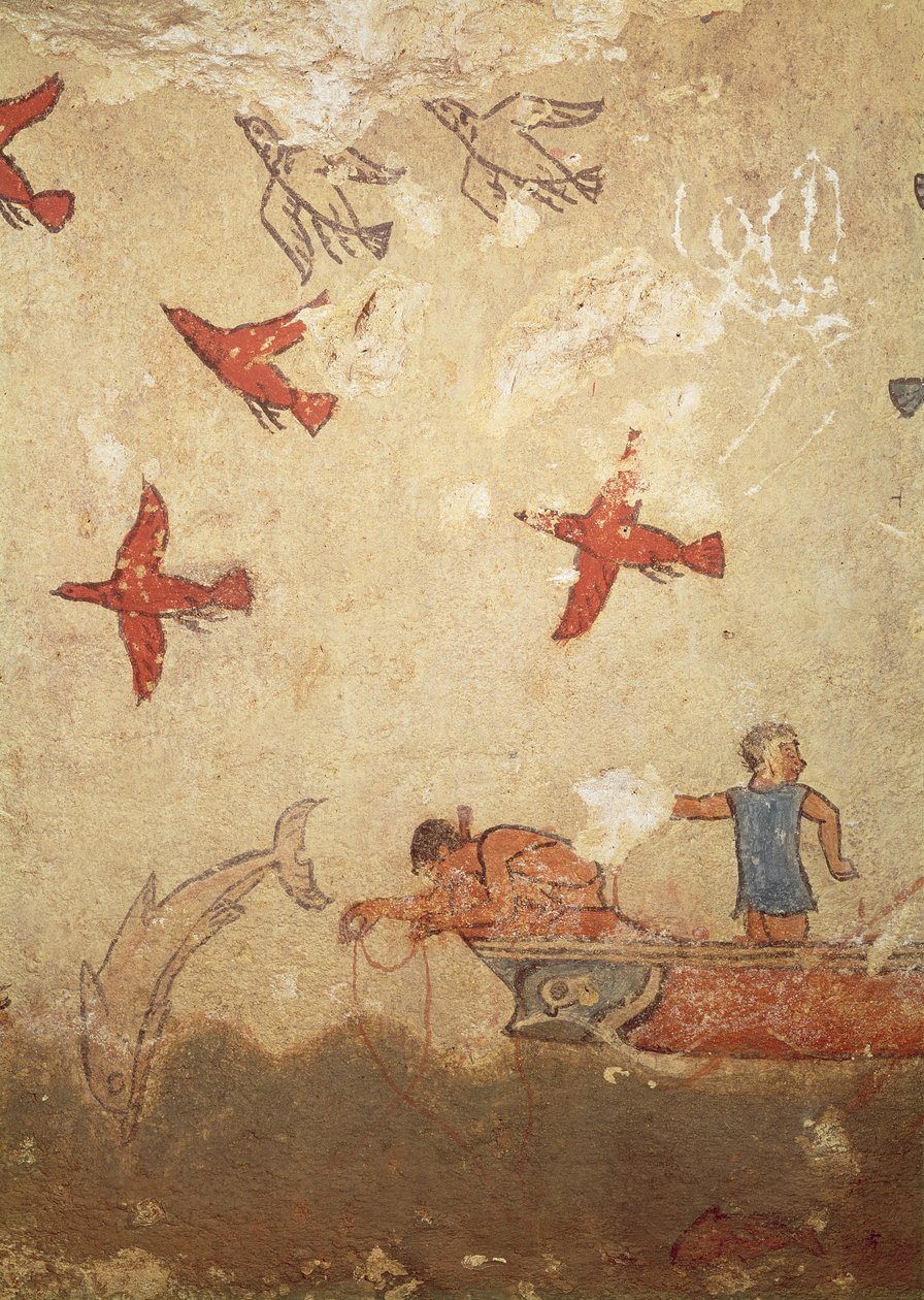 Barco de Pesca, de la Tumba de la Caza y la Pesca, c.520-10 a.C. de Etruscan