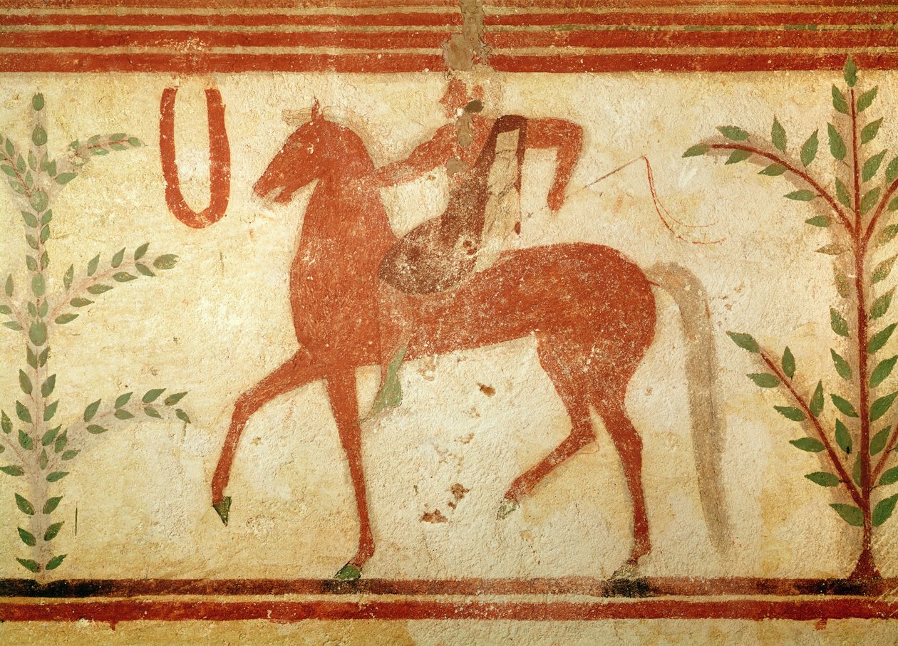 Jinete, lado derecho, de la Tumba del Barón, c.500 a.C. de Etruscan