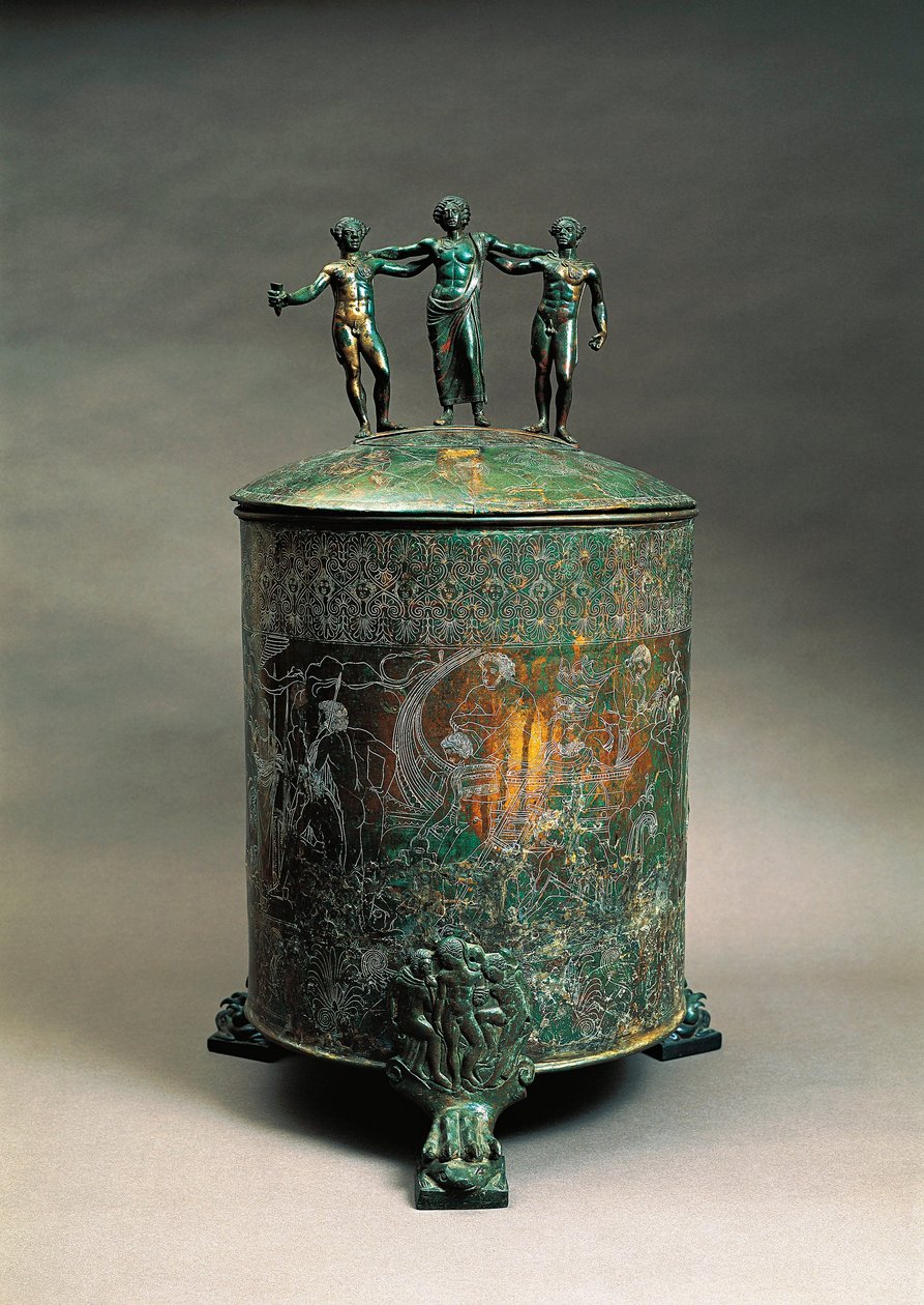 Italia, Lacio, Preneste, La Cista Ficoroni (cofre de cobre usado para guardar joyas) con una decoración que representa el Mito de los Argonautas de Etruscan