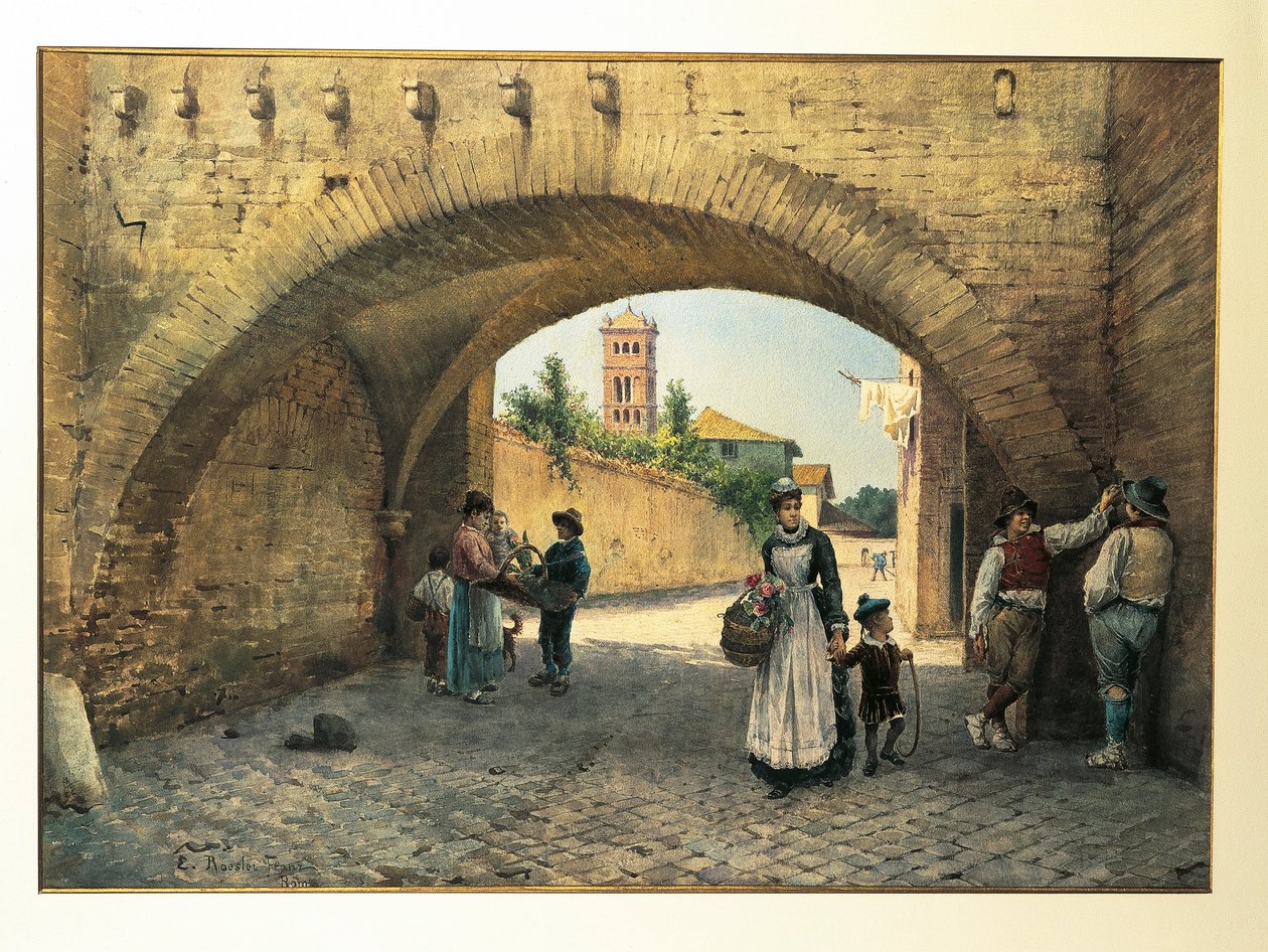 Italia, Roma, Arco de Tolomei por Ettore Roesler Franz, acuarela de Ettore Roesler Franz