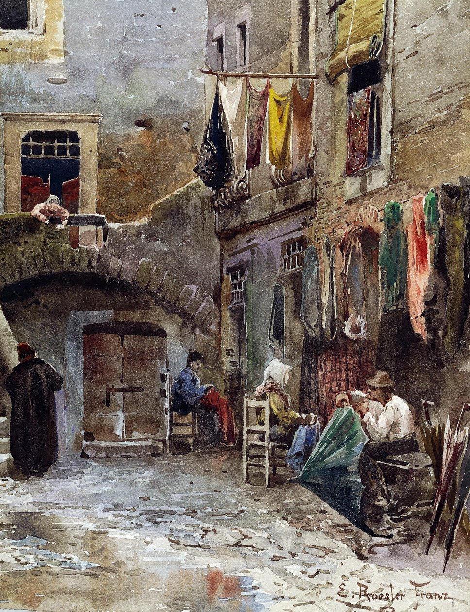 Restos medievales en el gueto de Roma, por Ettore Roesler Franz (1845-1907), acuarela de la serie Roma Desaparecida, (detalle), Italia de Ettore Roesler Franz