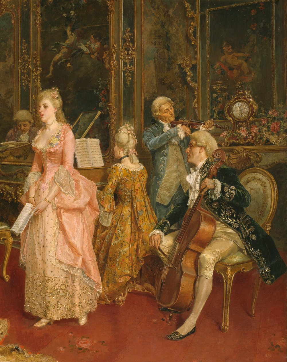 Concierto en la época de Mozart, 1853 (detalle) de Ettore Simonetti