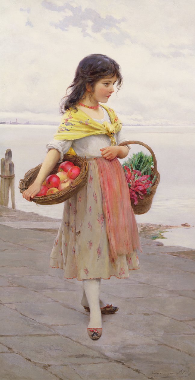 Joven vendiendo frutas y verduras de Eugen von Blaas