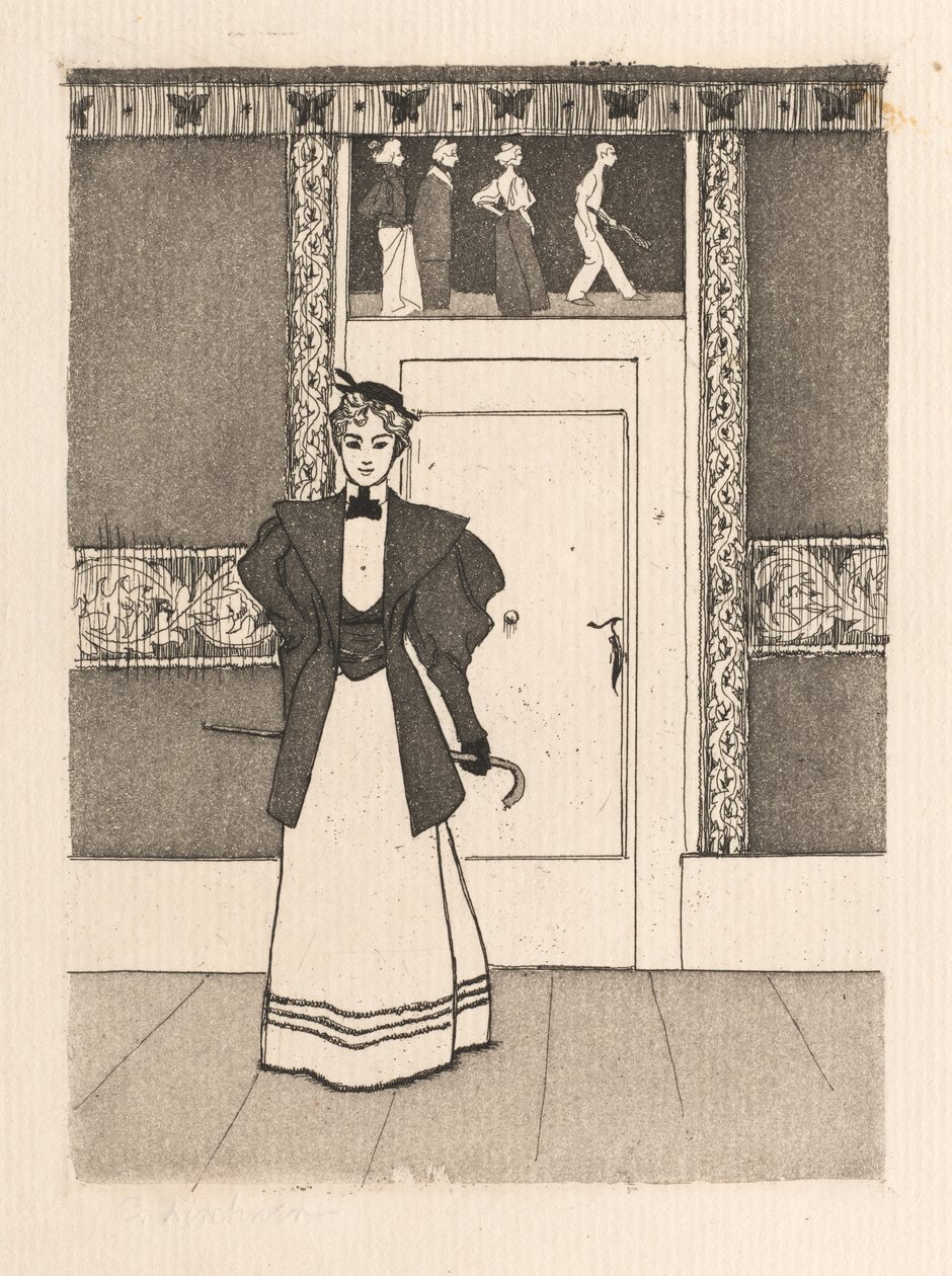Interior con joven mujer en traje de paseo, 1895 de Eugen Kirchner