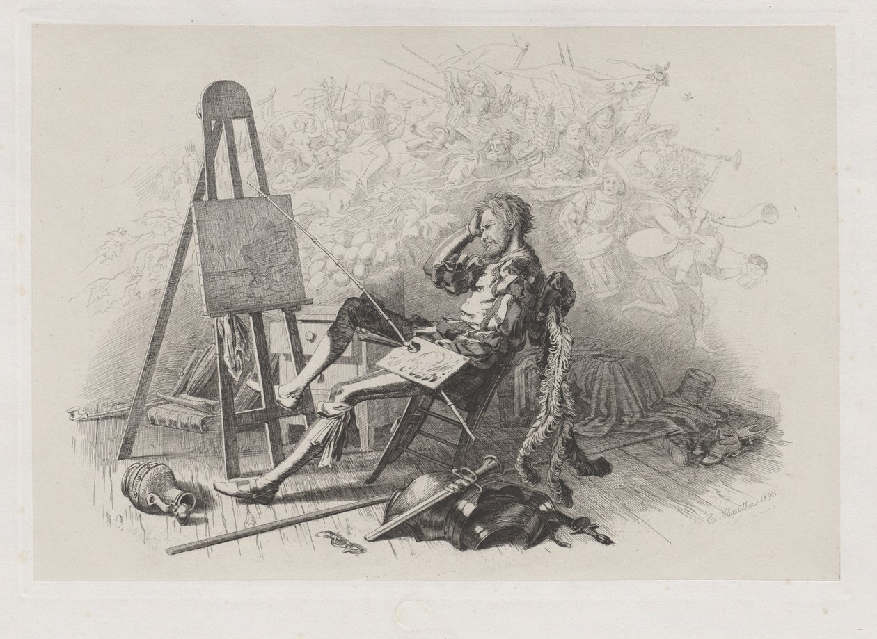 Mañana después del baile de máscaras: Emil Theodor Richter en su caballete de Eugen Napoleon Neureuther