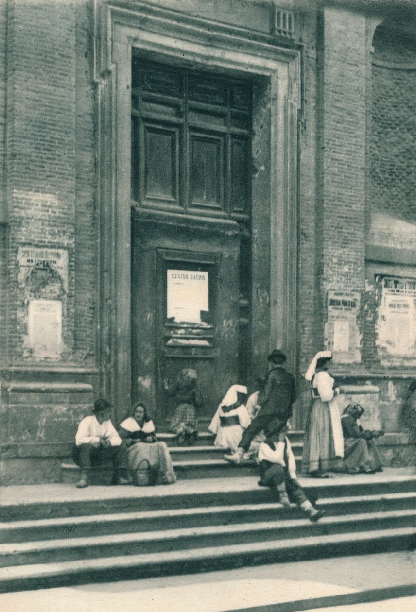 Lugar de encuentro de modelos de artistas frente a una iglesia en la Via Babuino, Roma, Italia, 1927 de Eugen Poppel