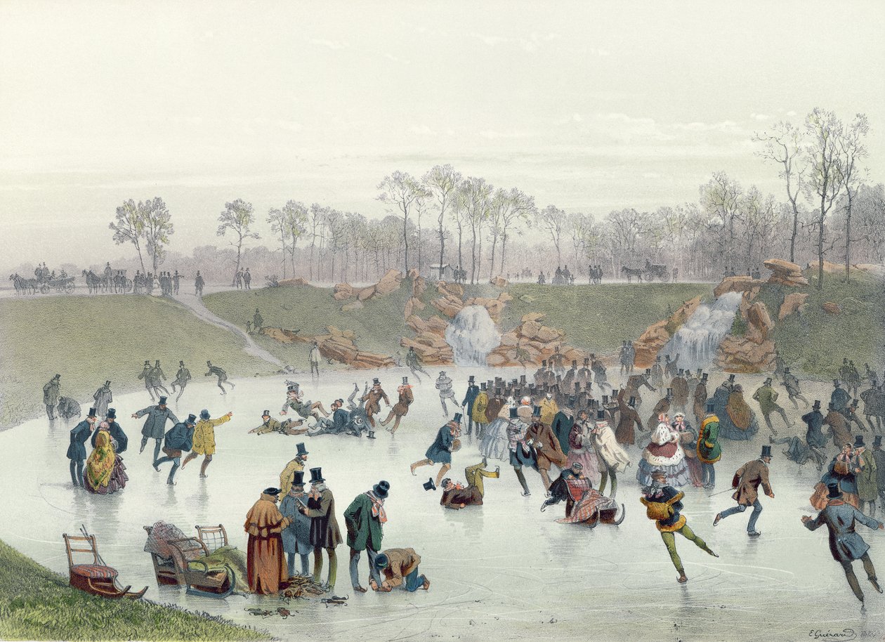 Patinadores en el Lago del Bois de Boulogne de Eugene Charles Francois Guerard