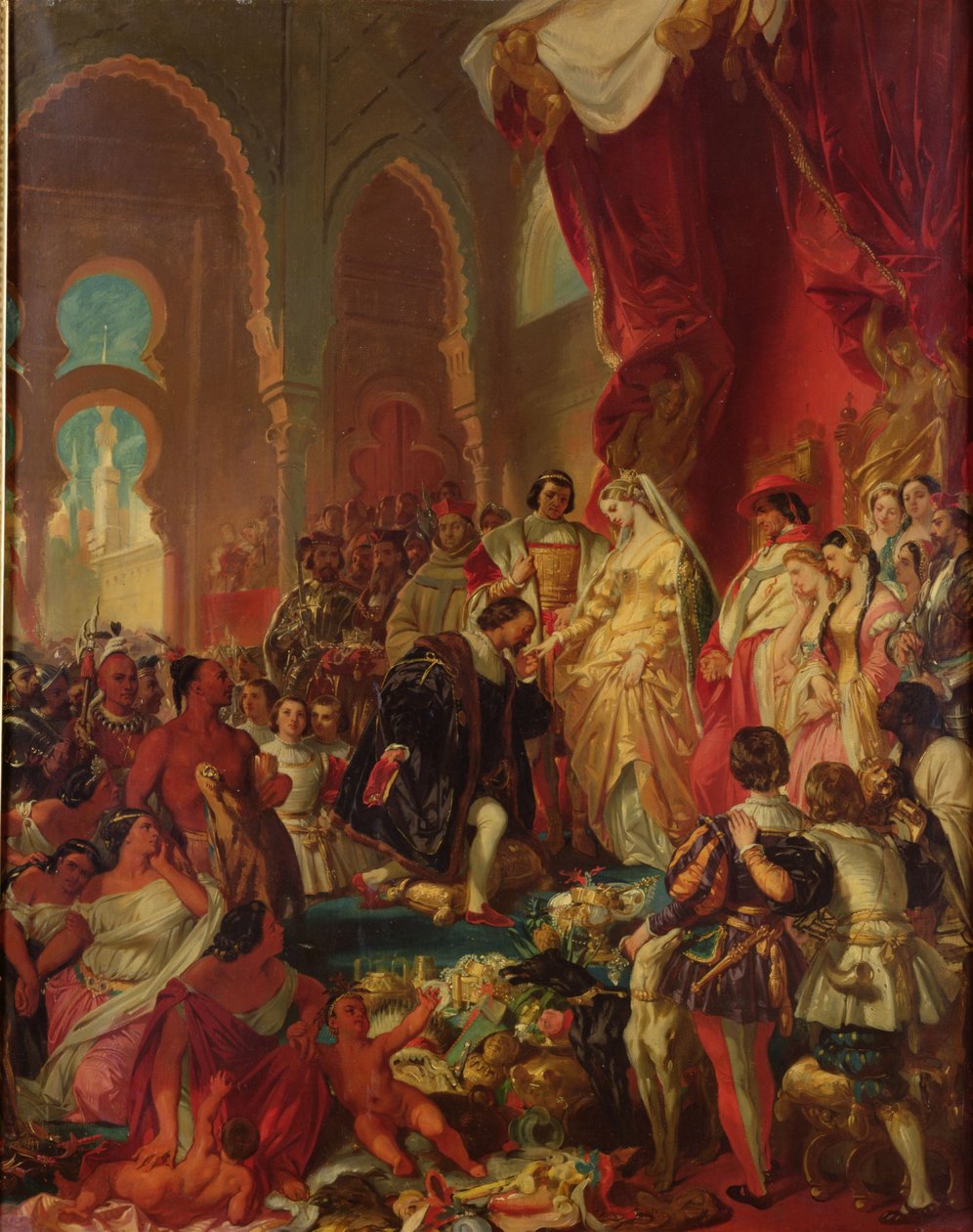 Cristóbal Colón (1450-1506) ante Fernando II (1452-1516) de Aragón e Isabel (1451-1504) de Castilla, 1861 de Eugene Deveria