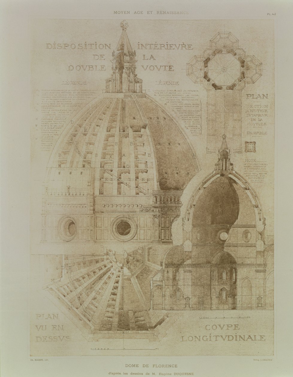 Plano, sección y elevación de la Catedral de Florencia, de 