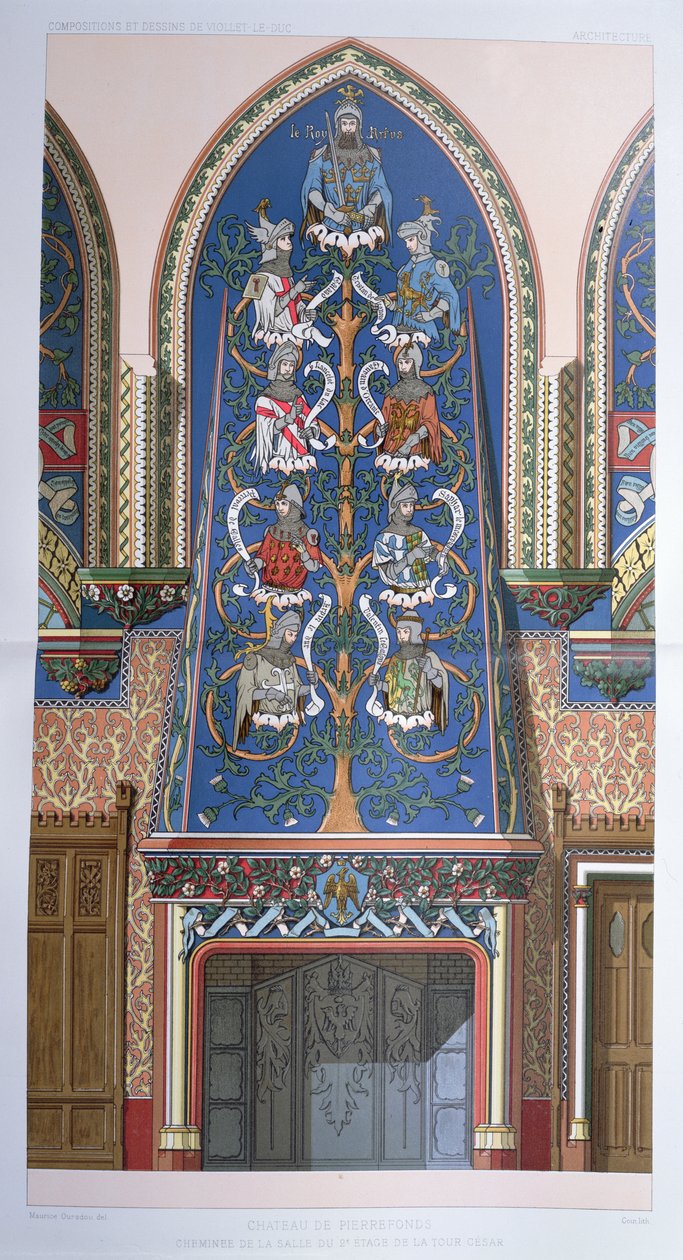 Esquema decorativo con el Rey Arturo y los Caballeros de la Mesa Redonda, para una chimenea en la Torre César en el Château de Pierrefonds, Francia de Eugene Emmanuel Viollet le Duc