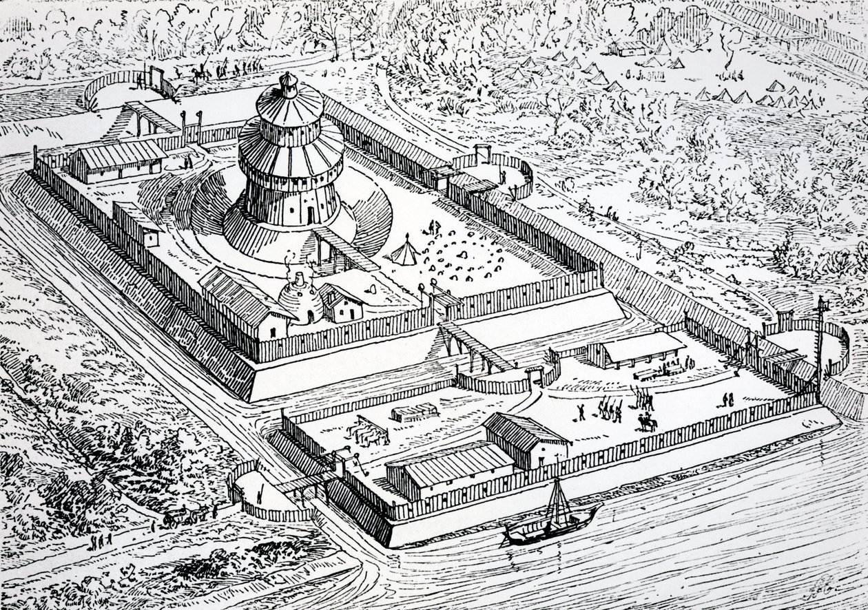 Reconstrucción del Louvre durante el período del reino franco en los siglos VI y VII, 1895 de Eugene Emmanuel Viollet le Duc