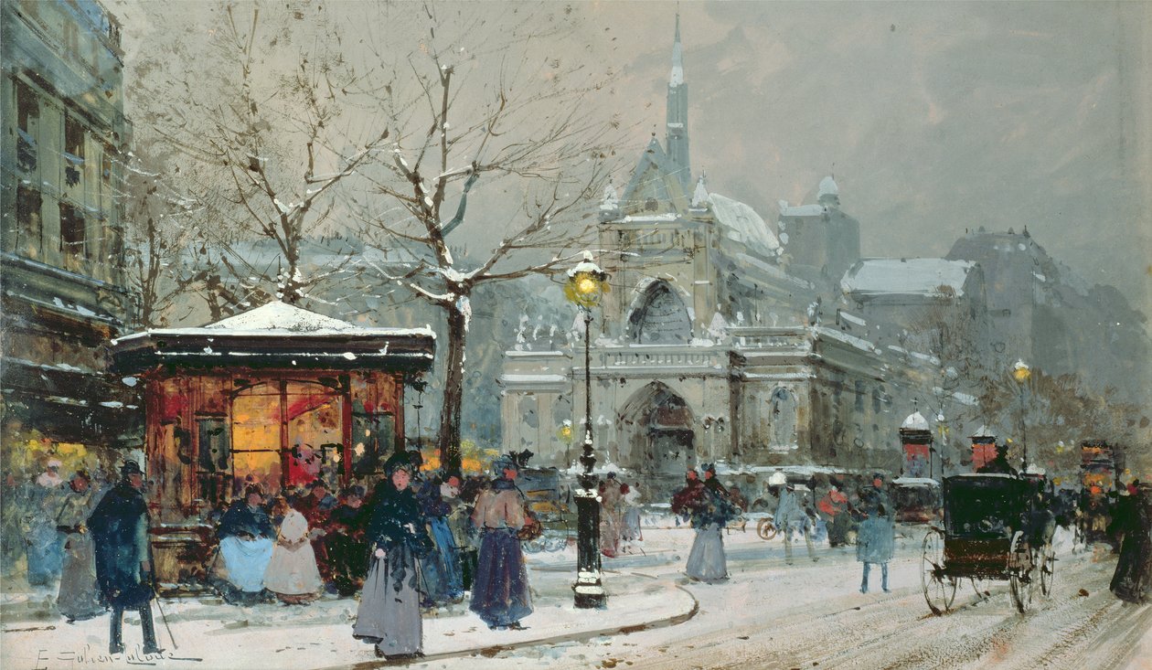 Escena de nieve en París de Eugene Galien Laloue
