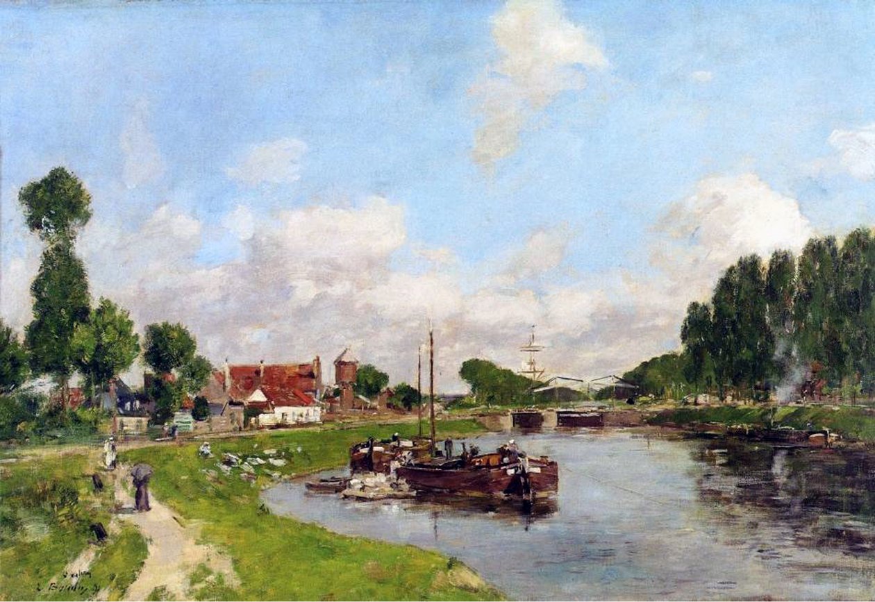 Barcazas en el canal en Saint-Valery-sur-Somme, 1891 de Eugene Louis Boudin