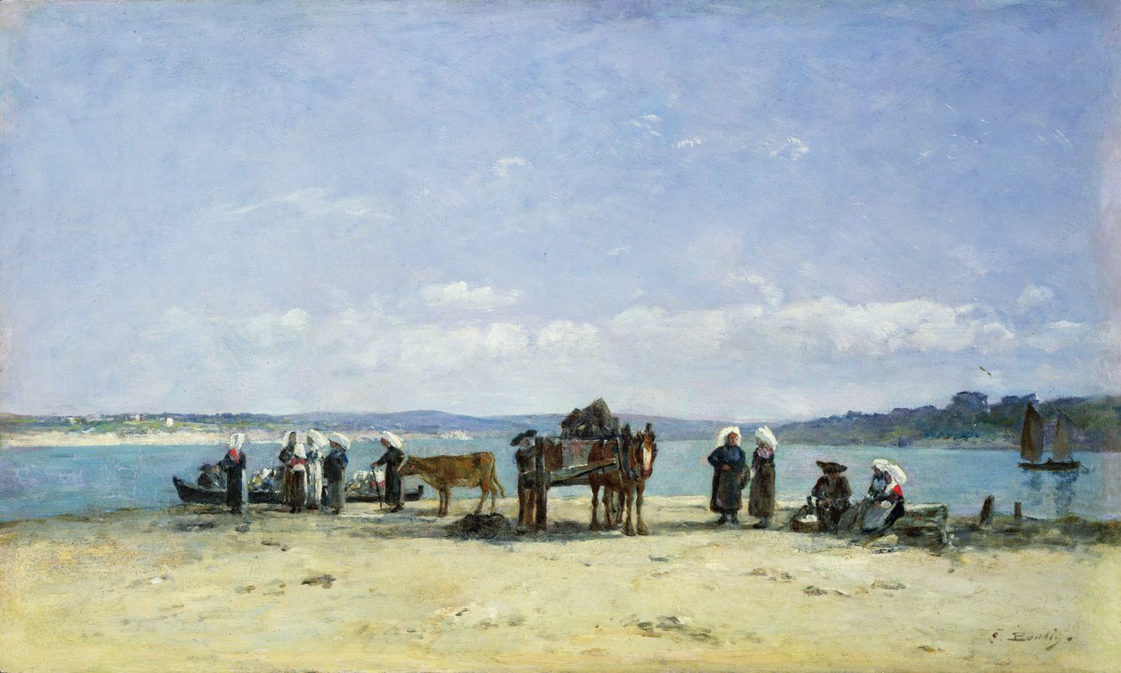 Las Esposas de los Pescadores de Bretaña, 1870-73 de Eugene Louis Boudin