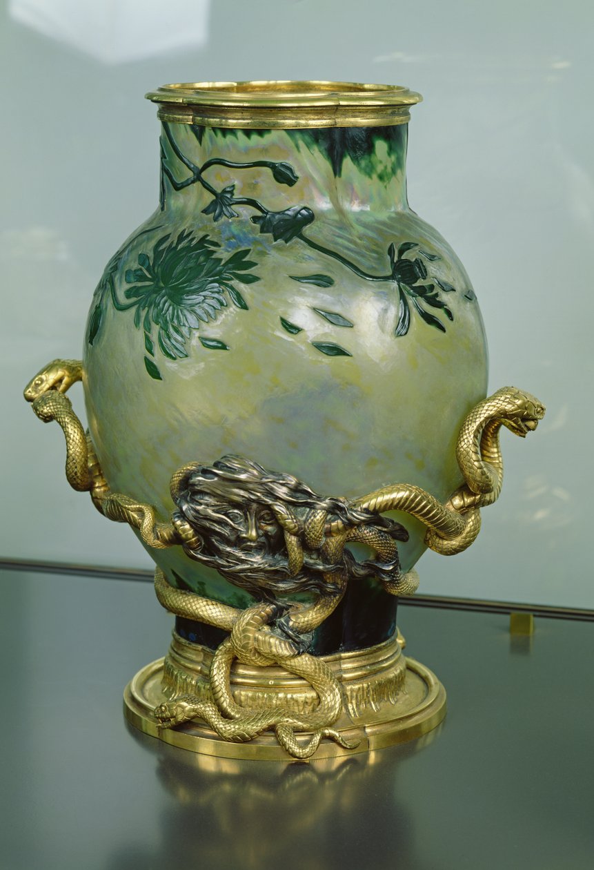 Jarrón de cristal con soporte con serpientes entrelazadas, c.1890 de Eugène Rousseau