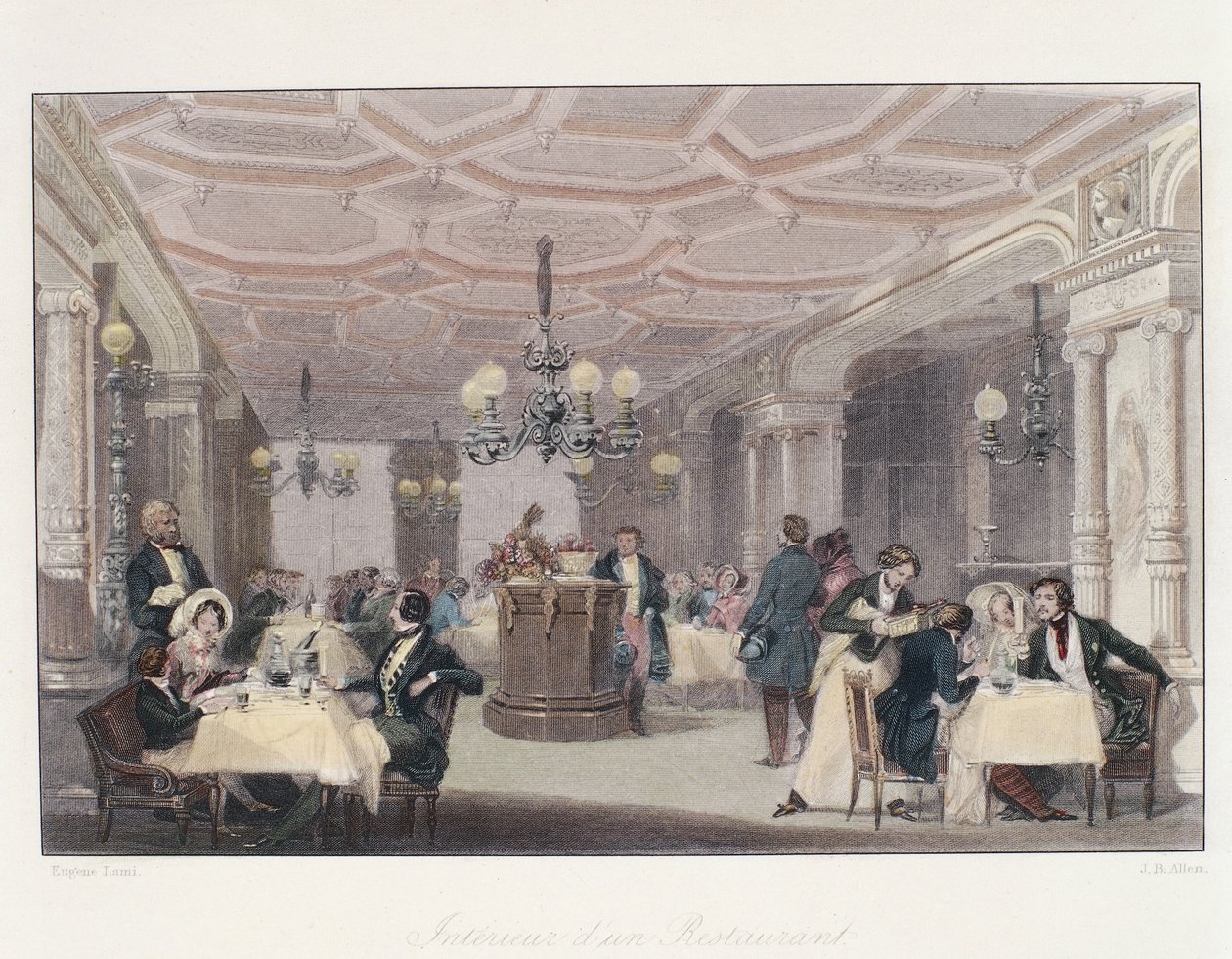 Francia, París, interior del Restaurante Les Trois Freres Provencaux con su decoración de la era de la Restauración, de Invierno en París de Eugene Louis Lami