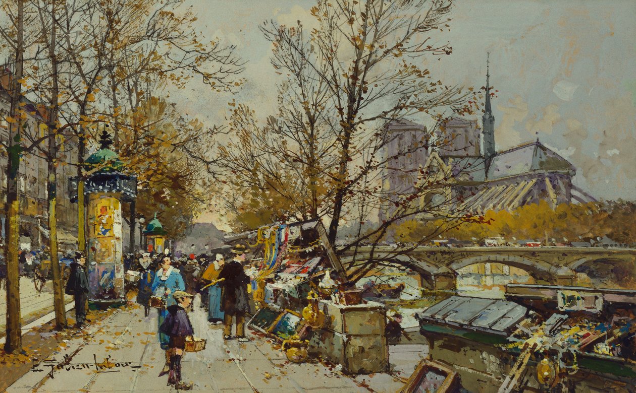 La Rive Gauche, París, con Notre Dame al Fondo de Eugene Galien Laloue