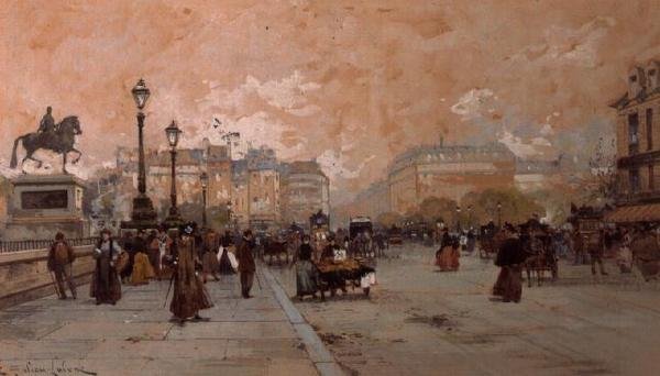 Una escena de calle parisina de Eugene Galien Laloue