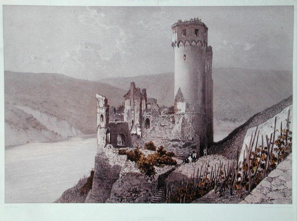 Schloss Ehrenfels en el valle del Rin, c.1863 de Eugene (after) Ciceri
