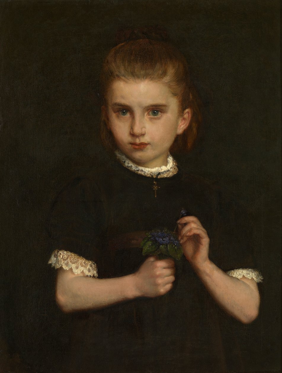 Niña sosteniendo violetas (óleo sobre lienzo) de Eugene (attr. to) Siberdt