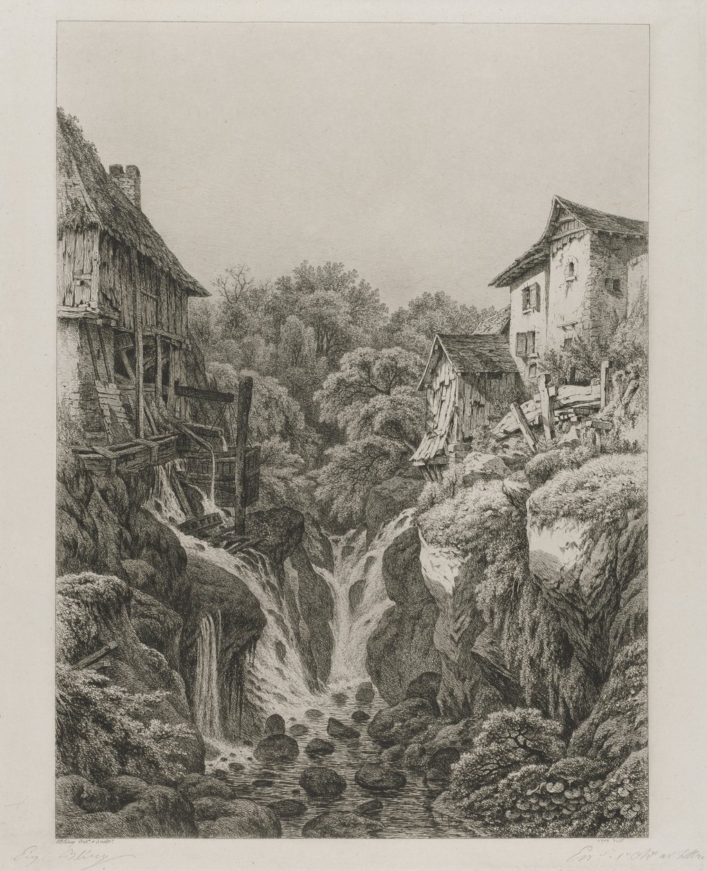 El molino y la cascada de Grésy cerca de Aix-les-Bains, 1856 de Eugene Bléry
