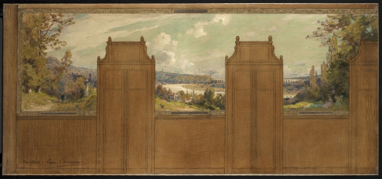 Boceto para el ayuntamiento de Bagneux (): paisaje de Joinville a Nogent, hacia 1907 (óleo sobre lienzo) de Eugene Bourgeois