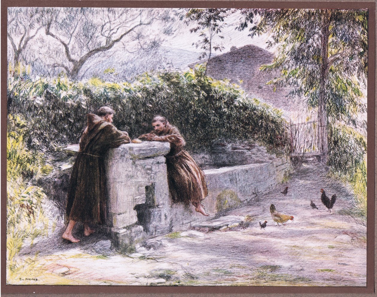 La comida de San Francisco y Fray Masseo en la fuente. San Francisco alaba la pobreza de Eugene Burnand